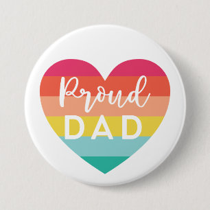 Proud Dad Gay Pride Colourful Rainbow Heart Button