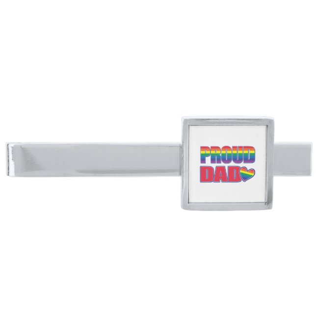 Proud Dad - Gay Pride Father Silver Finish Tie Bar (Front)