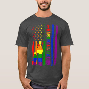 Proud Dad Gay Son Pride Rainbow Flag LGBT Baseball T-Shirt