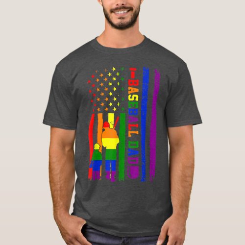 Proud Dad Gay Son Pride Rainbow Flag LGBT Baseball T_Shirt
