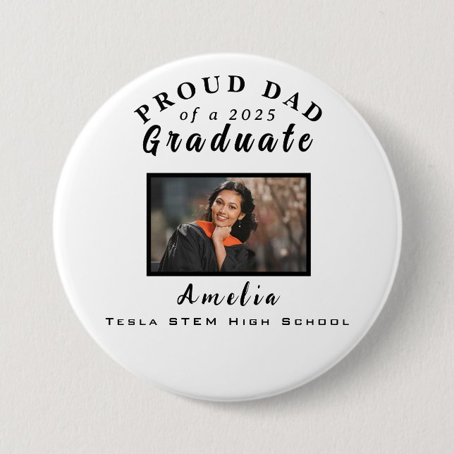Proud Dad Graduation 2025 Custom Photo Gift  Button (Front)