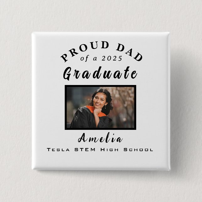 Proud Dad Graduation 2025 Custom Photo Gift  Button (Front)