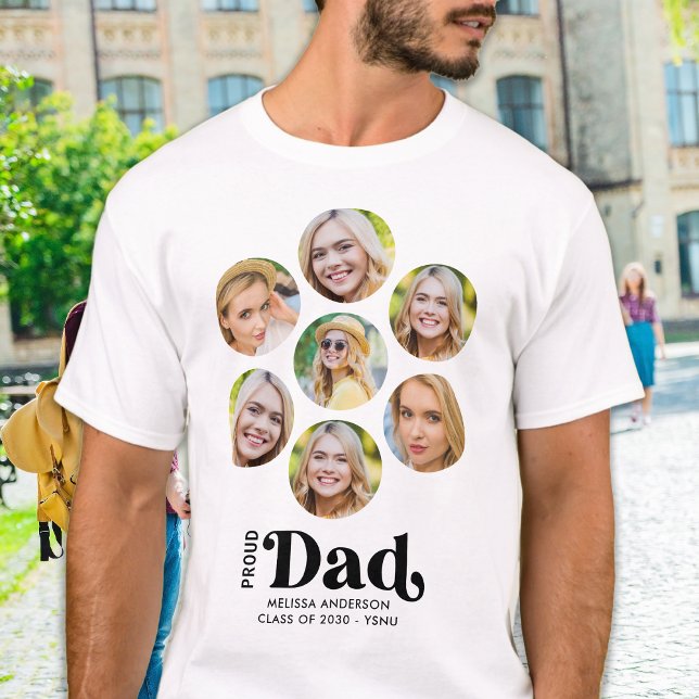 Proud DAD Modern Custom 7 Photo Collage Graduation T-Shirt (Creator Uploaded)