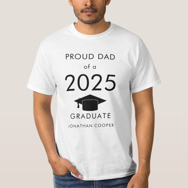 Proud Dad of 2026 Graduate Cap Black Typography T-Shirt (Front)
