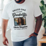 Proud Dad of a 2025 Graduate White Custom Photo T-Shirt<br><div class="desc">Stylish white "Proud Dad of a 2025 Graduate" graduation t-shirt design features a photo of the grad framed in black with simple and classic name, class year, and school name wording that can be personalized for any family member. Shirt colors and style can be modified to coordinate with school or...</div>