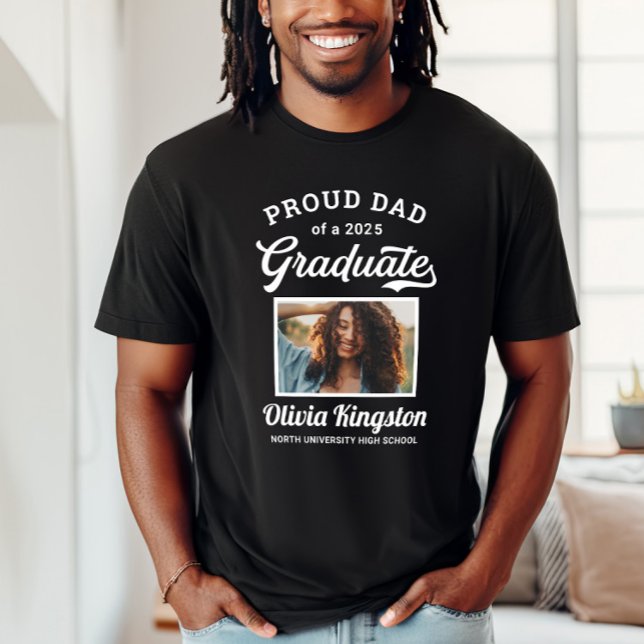 Proud Dad of a 2026 Graduate Black Custom Photo T-Shirt (Creator Uploaded)