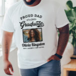 Proud Dad of a 2026 Graduate White T-Shirt<br><div class="desc">Clean and classic, this white tee features bold black varsity-style "Proud Dad of a Graduate" text with a customizable photo of your graduate, their name, and school name below. A personalized monogram shirt that lets dad show his pride at graduation ceremonies, parties, and everyday outings. Customize every text field and...</div>