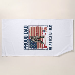 Proud Dad of a Firefighter Vintage Flag Vector_1 Beach Towel