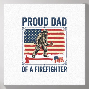 Proud Dad of a Firefighter Vintage Flag Vector_1 Canvas Photo Tile