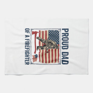 Proud Dad of a Firefighter Vintage Flag Vector_1 Kitchen Towel