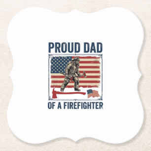 Proud Dad of a Firefighter Vintage Flag Vector_1 Paper Coaster