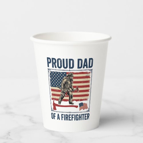 Proud Dad of a Firefighter Vintage Flag Vector_1 Paper Cups
