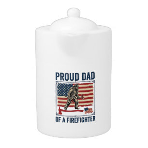 Proud Dad of a Firefighter Vintage Flag Vector_1 Teapot