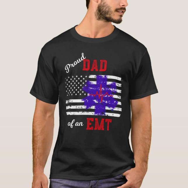 Proud Dad of an EMT Paramedic Flag T-Shirt (Front)