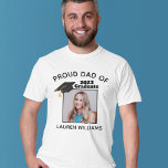Proud Dad of Graduate Photo Custom Graduation Year T-Shirt<br><div class="desc">Personalized proud dad of a 2024 graduate t-shirt with your own senior student's custom photo and name. Features a cute graduation cap on the photograph. These customized parent tees are perfect for a graduation ceremony. Show everyone your senior photograph.</div>