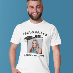 Proud Dad of Graduate Photo Custom Graduation Year T-Shirt<br><div class="desc">Personalized proud dad of a 2025 graduate t-shirt with your own senior student's custom photo and name. Features a cute graduation cap on the photograph. These customized parent tees are perfect for a graduation ceremony. Show everyone your senior photograph.</div>
