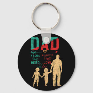 Proud Dad Of Twins A Son's First Hero A Daughter's Keychain