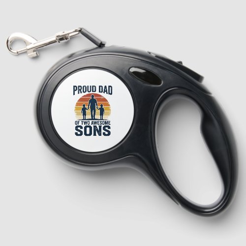 Proud Dad of Two Awesome Sons Vintage Shirt Design Retractable Pet Leash