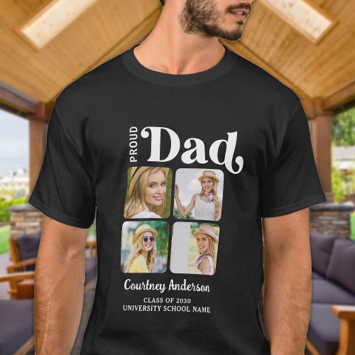 Proud DAD Retro Modern Custom 4 Photo Graduation T_Shirt