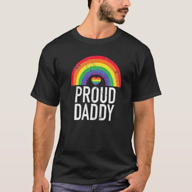 Proud Daddy Rainbow Retro Dad Gay Pride Lgbt Parad T-Shirt (Front)