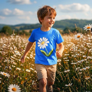 Proud Daisy Flower Hand-Painted Illustration Blue T-Shirt
