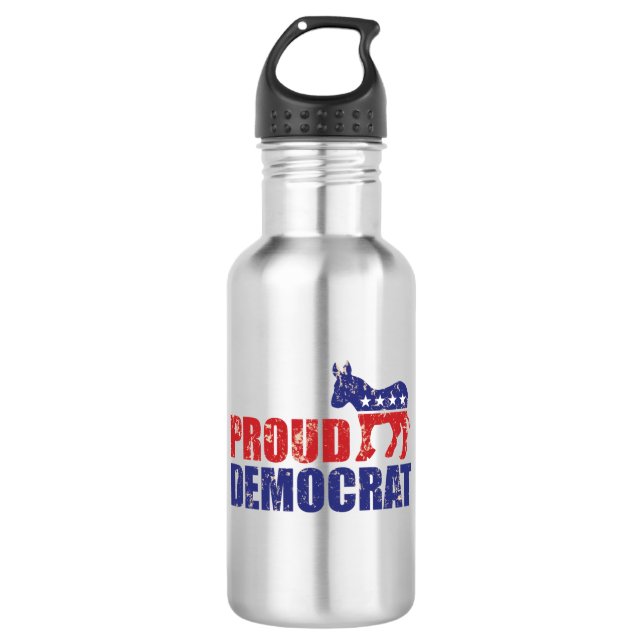 Proud Democrat Donkey Distressed Tan Water Bottle (Front)