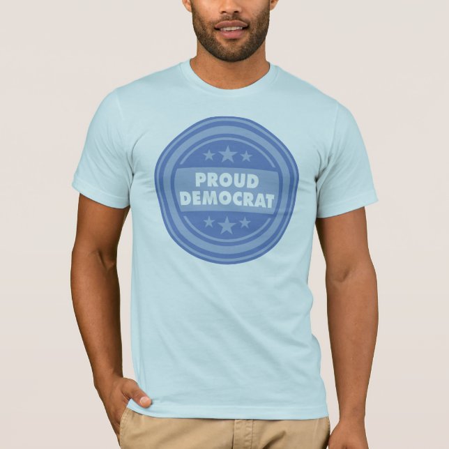 Proud Democrat, Unisex Fit, Short Sleeve Blue Tee (Front)