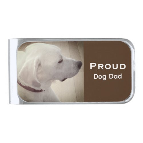 Proud Dog Dad Dark Brown Silver Finish Money Clip