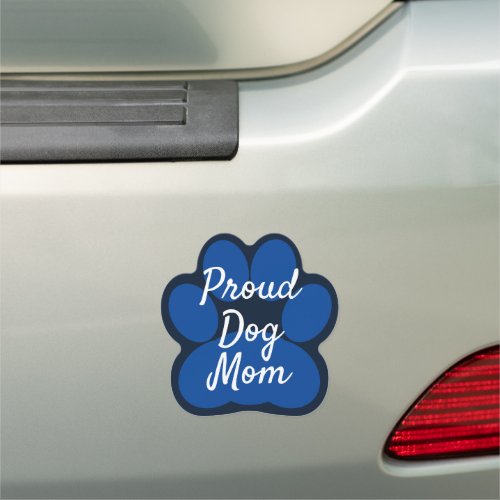 Proud Dog Mom Blue Paw Print Car Magnet