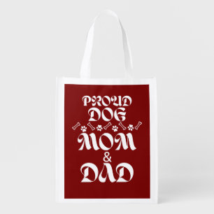 PROUD DOG MOM & DAD DOGS LOVERS PUPPY PETS CUTE GROCERY BAG