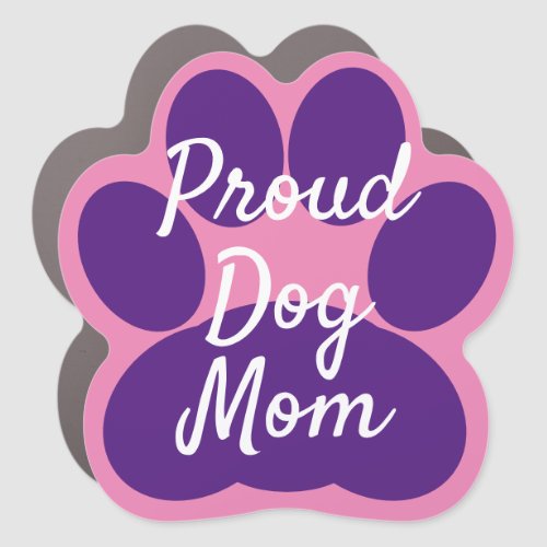 Proud Dog Mom Purple Paw Print Car Magnet