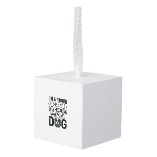 Proud Dog Mom Vintage Engraving Vector Design_1 Cube Ornament