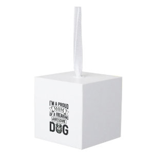 Proud Dog Mom Vintage Engraving Vector Design_1 Cube Ornament