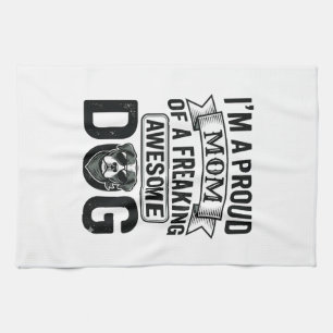 Proud Dog Mom Vintage Engraving Vector Design_1 Kitchen Towel