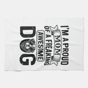 Proud Dog Mom Vintage Engraving Vector Design_1 Kitchen Towel