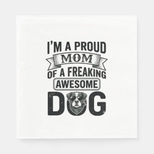 Proud Dog Mom Vintage Engraving Vector Design_1 Napkins
