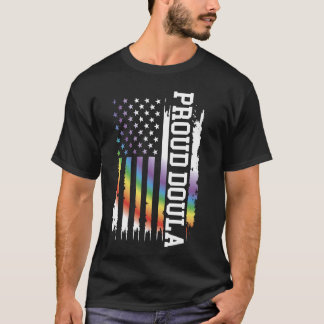 Proud Doula United States Distressed Rainbow w US T-Shirt