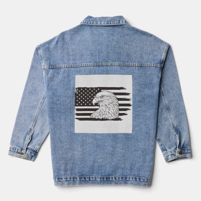 Proud Eagle with American Flag Denim Jacket (Back)