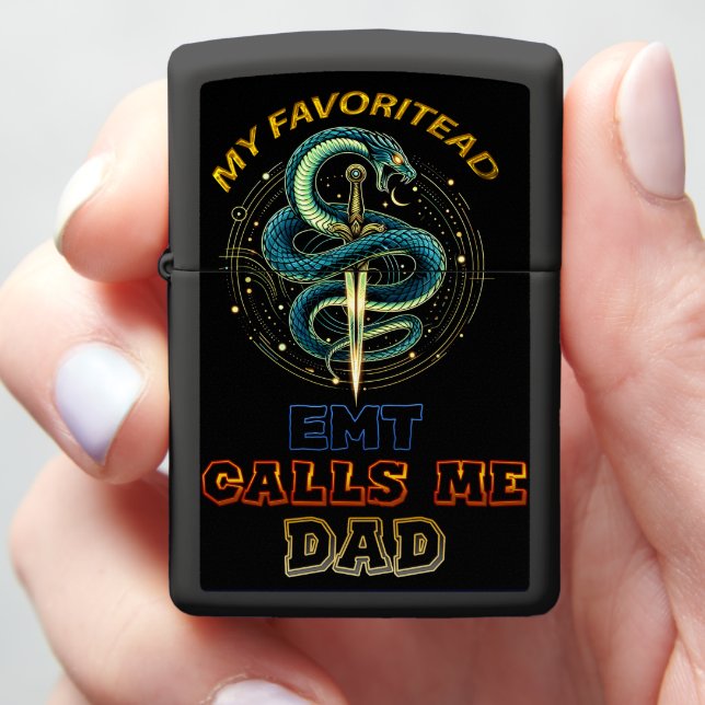 Proud EMT Dad Statement  Zippo Lighter (In Hand)
