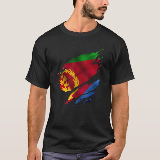 Proud Eritrean Root Torn Ripped Eritrea Flag T-Shirt (Front)