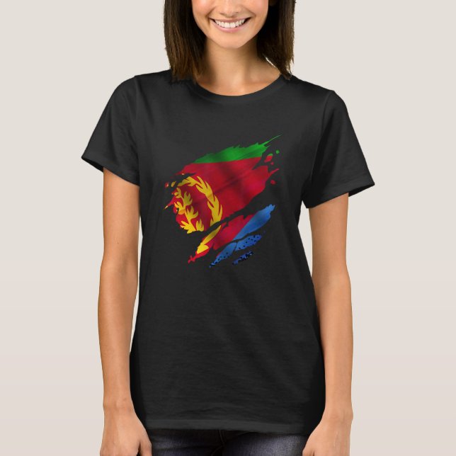 Proud Eritrean Root Torn Ripped Eritrea Flag T-Shirt (Front)