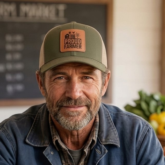 Proud Farmer Farmhouse Sun and Bird Scene Leather Patch Hat (Creator Uploaded)