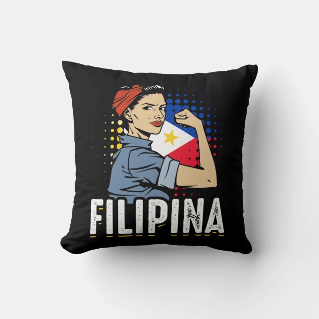 Proud Filipina Woman Girl Philippines Flag Throw Pillow (Front)