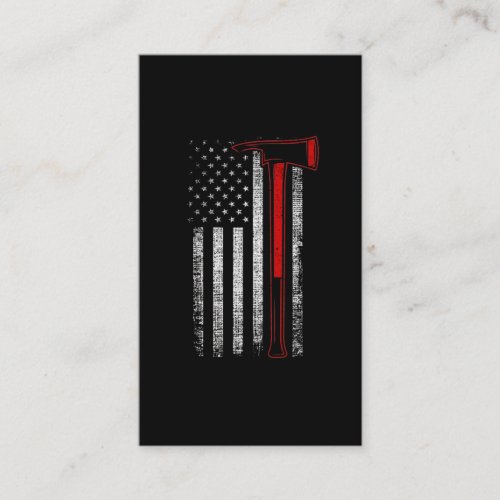 Proud Firefighter Axe Husband Father American Flag Business Card