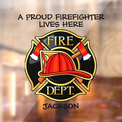 Proud Firefighter Emblem Red and Black    Window Cling