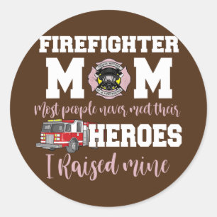Proud Firefighter Mom Support Thin Red Line Classic Round Sticker