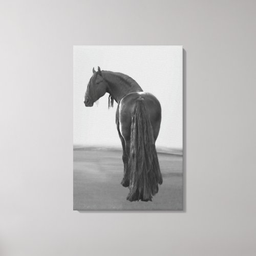 Proud Friesian black stallion Canvas Print