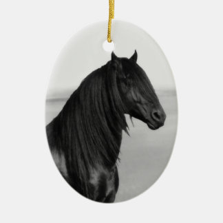 Proud Friesian black stallion horse Ceramic Ornament