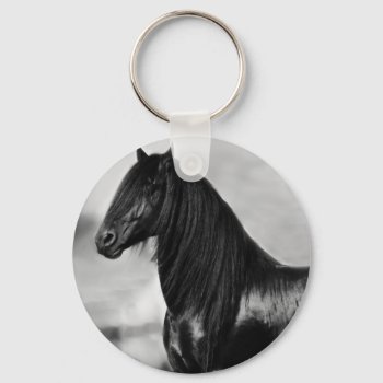 Proud Friesian Black Stallion Horse Keychain by laureenr at Zazzle