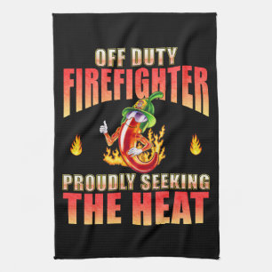 Proud Funny Firefighting Volunteer Chilli Black Kitchen Towel